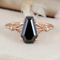 14K oro sólido joyería personalizada 14K oro sólido ataúd fino corte Natural negro ónix moissanita acento anillo de compromiso