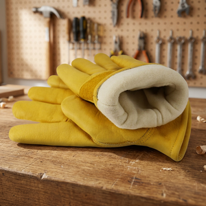 Gants de travail en cuir durables pour l'hiver, pour hommes, isolés contre le froid, avec doublure en polaire, poignet élastique thermique, pour congélateur - Product Image 3