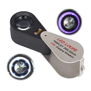 20X gioielliere Triplet lente d'ingrandimento ricaricabile USB 6LED luce bianca e ingrandimento UV Black light