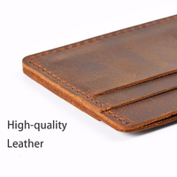 Dompet Kartu Bisnis Kulit Sapi Crazy Horse Vintage OEM ODM Stok Asli Tempat Kartu Kulit Asli untuk Kartu Bank, Belanja, dan Kredit