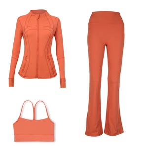 Women's 2-Piece Yoga Loungewear Set Solid Pattern Jogger <b>Jacket</b> with Flare Pants Elastic Waist Closure Fall Fitness Outfit - Product Image 3