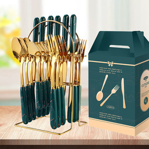 24 Pieces of Nordic Light Luxury Golden Tableware and Ceramic Handcrafted Stainless Steel Tableware Set - Product Image 3