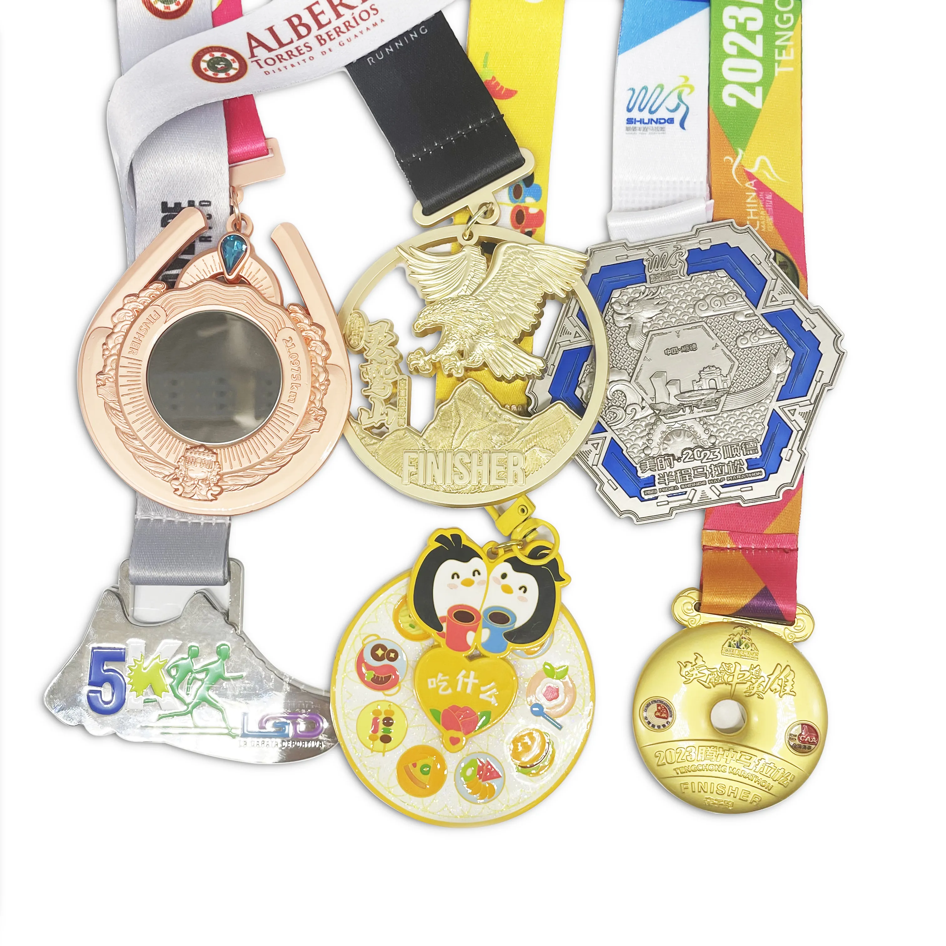 Suvenir sepeda maraton emas olahraga kustom personalisasi medali lari logam paduan seng 3D dengan pita