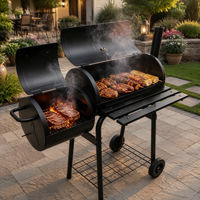 Barbecue portable moderne d'extérieur à double foyer au charbon de bois sans fumée avec table latérale en émail de porcelaine