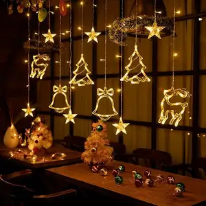 220v/110v Christmas Bell Tree Star Reindeer Christmas Curtain String Light Xmas New Year Holiday Lights Xmas Curtain Light