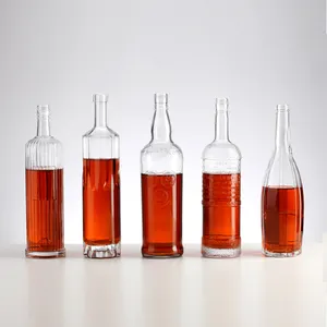 Botella de licor de cristal con tapa de corcho sellada, frasco de lujo de 200ml, 500ml, 700ml, 750ml, 1000ml, flint, licor de vidrio, vino, Vodka, tequila