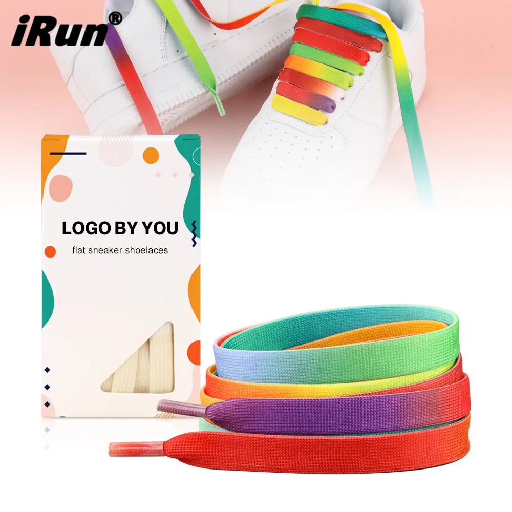 IRun Neon Flat Rainbow Schnürsenkel Bunte Mode Custom Sublimation Print Farbverlauf Polyester Sneaker Schnürsenkel