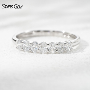Starsgem Seven-Stone Lab Grown <b>Diamond</b> Unisex Anniversary <b>Ring</b> 0.61ct Oval Cut E VS 18K Solid Gold Rhodium Plated Classic - Product Image 2
