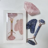 Juego de rodillos de cuarzo rosa color jade natural masajeador gua sha