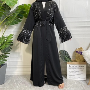 1905# High Quality Black Nida Open Abaya With Silver Sequins Long Sleeve Fashion Dress Abayas for Muslim Women - Product Image 2