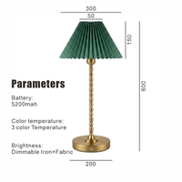 Vintage Grüne Plissierte Kabellose Tischlampe Wiederaufladbare Tragbare Retro Schreibtischleuchte für Hochzeit Heim Restaurant Dekoration