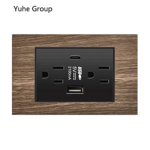 Prise murale tout-en-un six trous, norme américaine, en aluminium brossé noir, avec alimentation USB intégrée. - Product Image 6