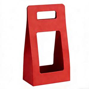 Sacs en papier kraft rouge biodégradables, écologiques et personnalisables pour l'emballage de bonbons et de boissons, avec poignées découpées - Product Image 1