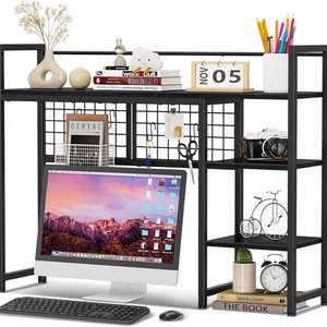 <b>Desktop</b> Shelving Unit Metal Storage Rack Freestanding Office Organizer Desk Extension <b>Shelf</b> Rectangle Carbon Steel - Product Image 1