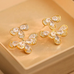 Women's Trendy Geometric Copper Zircon Stud Earrings 18K Gold Plated <b>Light</b> Luxury High-End Style Gift <b>Accessories</b> - Product Image 1