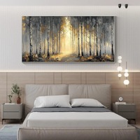Peinture décorative sur toile dorée, art mural encadré Forêt d'automne, abstrait, texturé 3D, fait main à l'huile, pour décoration de salon