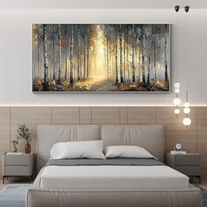 Arte <span class=keywords><strong>de</strong></span> pared enmarcado Bosque Otoñal, pintura decorativa abstracta en 3D con textura hecha a mano, decoración <span class=keywords><strong>de</strong></span> sala <span class=keywords><strong>de</strong></span> estar, lienzo dorado - Product Image 4