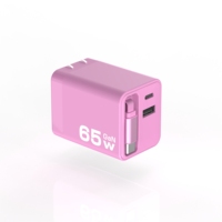 Chargeur rapide GaN 65W avec câble Type-C rétractable intégré, alimentation Power Delivery, prises universelles interchangeables, certifié CE FCC pour ordinateur portable