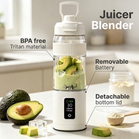 Frullatore Portatile USB 600ml, Elettrico per Frullati di Frutta, con Pulsante e Display LED, in Plastica Tritan per Cucina, Auto, Hotel, Tedesco