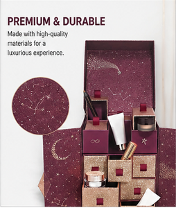 Premium Burgundy Double Door Advent <b>Calendar</b> Box with Drawers Starry Print Rigid Cardboard Beauty Gift Packaging Wholesale - Product Image 4