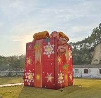 Ballon publicitaire gonflable en forme de boîte cadeau pour Noël en extérieur, avec lumières LED, en PVC, certifié CE/TUV