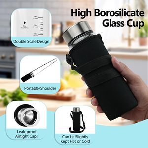 Botellas de Vidrio de Borosilicato de Alta Calidad, Tapas de Acero Inoxidable a Prueba de Fugas, Tazas Portátiles con Correa para el Hombro para Actividades al Aire Libre - Product Image 4