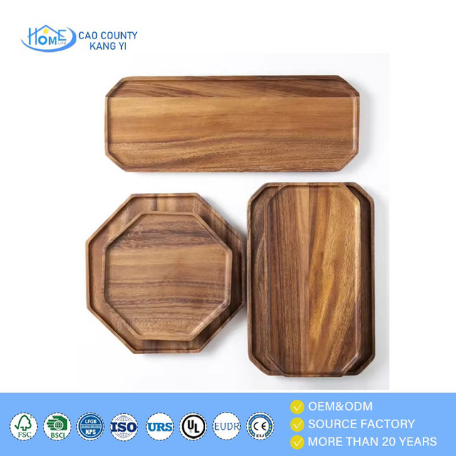 Minimalist Solid Wood Serving Trays Set, Rectangular & Octagonal Wooden Trays for Coffee, Food, Home Living Room Decor