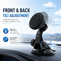 Support magnétique de téléphone pour voiture en alliage d'aluminium durable de qualité industrielle avec ventouse, fixation stable pour pare-brise et tableau de bord à angle réglable