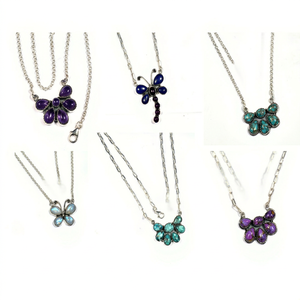 Ensemble de 6 colliers pendentifs en argent sterling 925 avec pierres précieuses colorées, design floral, bijoux en gros pour femmes - Product Image 1