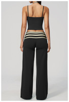 Ensemble de yoga pour femme en tissu brossé à pois, avec débardeur à col halter et coussinets amovibles, et pantalon de yoga évasé taille haute, séchage rapide, pour la gym