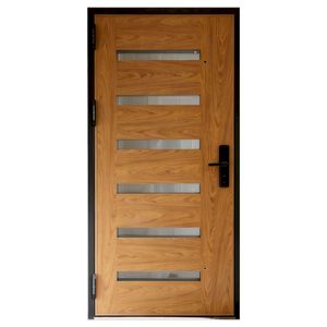 <span class=keywords><strong>Porte</strong></span> d'entrée Prima en aluminium et acier inoxydable avec transfert de grain de <span class=keywords><strong>bois</strong></span>, <span class=keywords><strong>imitation</strong></span> texture <span class=keywords><strong>bois</strong></span>, décorative pour façade de maison - Product Image 1