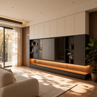 Meuble TV moderne européen de luxe sur mesure, unité murale minimaliste en bois pour salon avec rangement dissimulé pour projet hôtelier