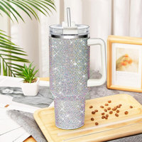 Gobelet personnalisé en strass 40oz, tasse isotherme scintillante avec poignée et paille, pour café, bureau et voiture