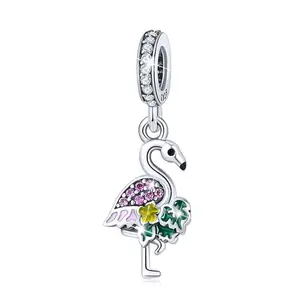 Flamingo Charm 925 Sterling Silver Charm Manik Perhiasan Gelang Membuat