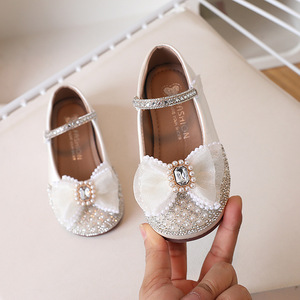 Scarpe da Principessa per <span class=keywords><strong>Bambina</strong></span>, <span class=keywords><strong>Ballerine</strong></span> Casual con Fiocco, <span class=keywords><strong>Ballerine</strong></span> Leggere con Strass e Perle per Bambini, Chiusura con Velcro per l'Estate - Product Image 2