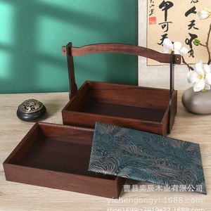 Boîte en bois créative rectangulaire, faite à la main, avec poignée en bois massif, emballage cadeau artisanal - Product Image 1