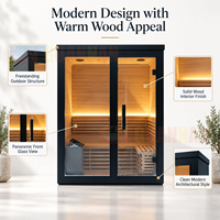 Sauna extérieur en bois massif sur mesure avec design en verre intégral sur le devant, sauna moderne autoportant pour jardin