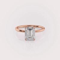 Bague de fiançailles en diamant de laboratoire de forme émeraude certifiée IGI, or rose/jaune et blanc 18 carats, halo caché, bague de mariée