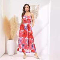 Robe d'été pour femme S-3XL, style décontracté de plage, longueur cheville, col licou, imprimé floral, à volants, coupe trapèze, effet sculptant, service OEM, vente en gros