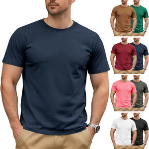 Camiseta de manga corta con cuello redondo de color liso para hombre, ropa informal transpirable de algodón puro para el tiempo libre, camisetas de verano - Product Image 1