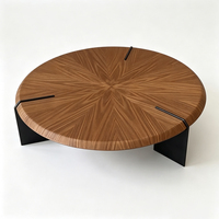Fournisseur de meubles de salon, table basse classique en bois avec plateau en placage et base en acier inoxydable de style mid-century, sur mesure