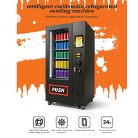 Distributeur automatique de snacks et de boissons à 36 voies, acceptant les billets de banque, les pièces et les paiements par carte, noir, réfrigéré, personnalisé