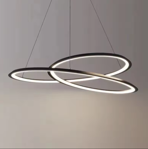 Zeal Lighting Nordic LED Ring Pendant Light Candelabros de bucle circular negro con forma ovalada geométrica de altura ajustable - Product Image 5