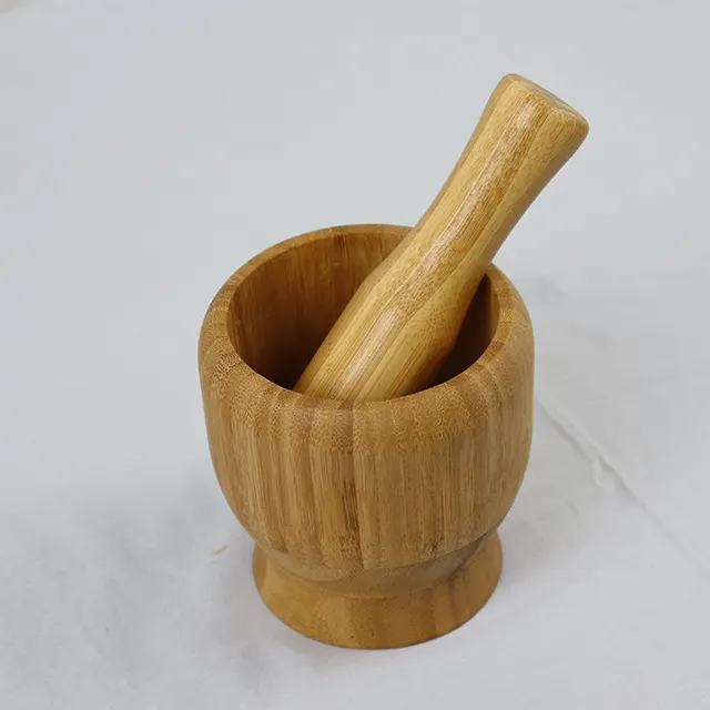 Natural Bamboo Garlic Mortar and Pestle Bamboo Garlic Mashers, Excellent for Crushing and Pill Grinding