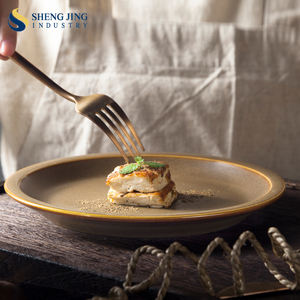 Plato de cerámica redondo moderno de 20cm, <span class=keywords><strong>vajilla</strong></span> marrón de calidad de Guangzhou, platos coreanos sostenibles <span class=keywords><strong>para</strong></span> servir, técnica de horno - Product Image 1