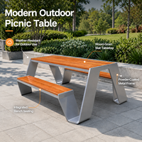 Table de jardin avec banc intégré, structure en acier antirouille, mobilier de loisirs d'extérieur