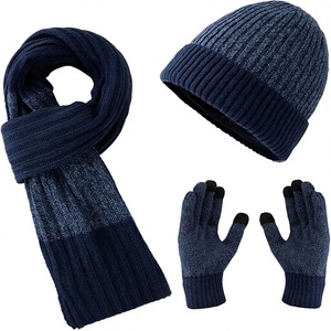 Thick Fleece Lined Wool Knit Beanie Scarf <b>Glove</b> <b>Set</b> Winter Cold Weather Gift <b>Set</b> for Adults Kids - Product Image 2