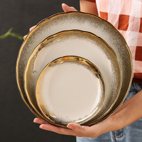 Moderne Luxe Gouden Rand Parel Keramisch Servies Westerse Schotel Fruit Slakom Elegant Serviesgoed Collectie