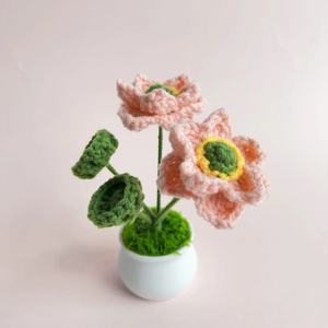 Pot de fleurs artificielles mignon fait main au crochet, tissé, fini, pour plantes, cadeaux de mariage, mini fleurs de bureau - Product Image 1