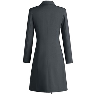 Women's Grey Suit Dress Notched Collar Pleated Waistline Anti-Wrinkle Career Dress For Office And Daily Wear - Product Image 5